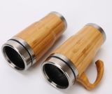 Personalized 450ml vacuum thermal insulation beer drinking stainless steel water travel mug bamboo wood car tumblers with lid