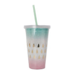 Custom Logo Double Walled Ps Insulated Straw Mug Clear Plastic Tumblers Mug With Glitter Paper