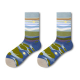 Custom Women Ins Tube Socks Street Version Of The Long Tube Autumn And Winter Creative Oil Painting Art Japanese Male Stockings