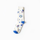 Japanese Couple Black And White Pattern Men And Women Socks Cat Pattern Ins Tube Socks