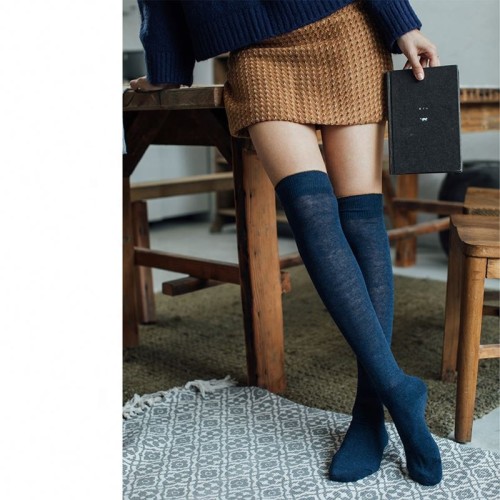 Socks Factory Summer Women Soild Color Ruffle Over Knee High Tube Cotton Socks