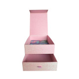 Custom Unique Shiny Fancy Paper Sweets Packaging Drawer boxes With Ribbon Handle Sildeable 2 Tier Gift Box For Ramadan Festival