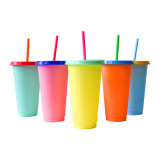Factory Direct Supply 16Oz 24Oz Reusable Plastic Cold Color Change Coffee Mug Cup Custom Logo