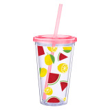 2021 New Arrive 16oz Double Wall Insulated Transparency Plastic With Lid Straw