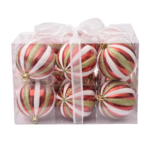 6cm shiny gold pumpink shape ball with red & green glitter painted for Christmas decoration New Year Party