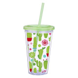 2021 New Arrive 16oz Double Wall Insulated Transparency Plastic With Lid Straw