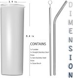 20oz/600ml Portable Double Wall Stainless Steel Vacuum Insulated Skinny Sublimation Straight White Blank Tumbler With Straw