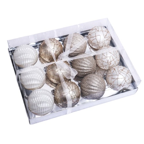 8cm White and Champagne Mixed Christmas Balls For Christmas Tree Decoration