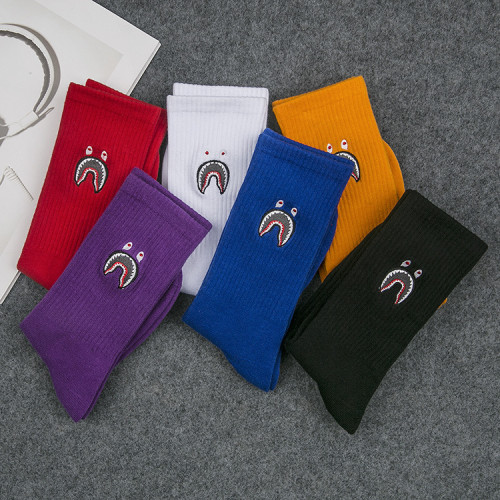 Shark Embroidery Pattern Socks Men and Women Stockings Autumn and Winter