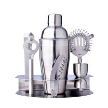 7pcs 550ml Professional Jigger Ice Strainer Clip Cheese Knife Bottle Opener Stainless Steel Cocktail Maker Shaker Set with Base