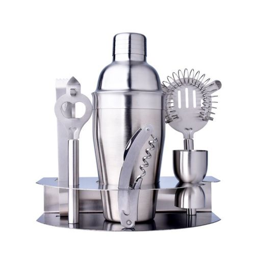 7pcs 550ml Professional Jigger Ice Strainer Clip Cheese Knife Bottle Opener Stainless Steel Cocktail Maker Shaker Set with Base