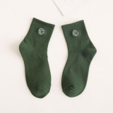 Autumn Women New  Cartoon Embroidered Smiling Face  Lady Cotton Stockings