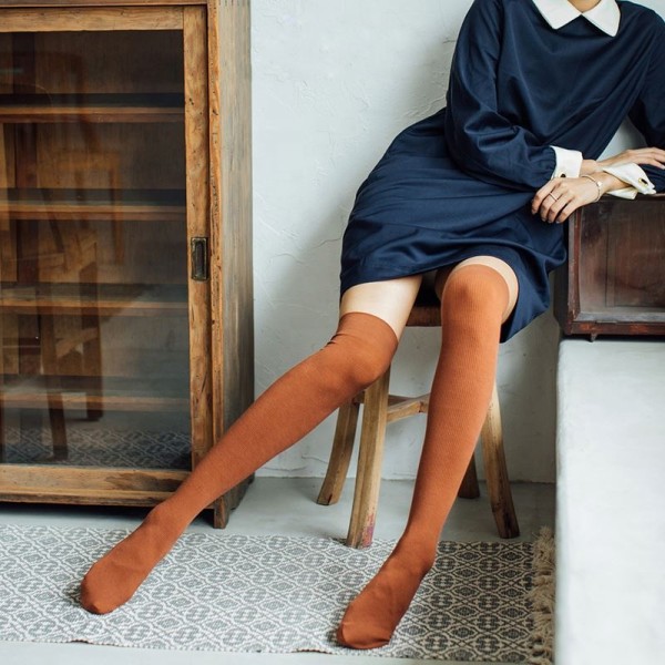 Wholesale Japanese Girl Colorful Velvet Over Knee High Quality Warm Cotton Socks