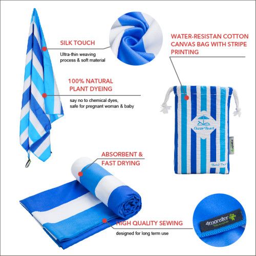 Custom Digital printing microfiber beach towel with logo zip pocket
