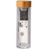Hot Sale BPA Free Double Wall Insulate Bamboo Tea Coffee Bottle Bamboo Cover Glass Bottle For Sale