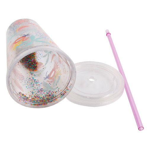 Customized 16Oz Double Walled Ps Insulated Water Bottle Bpa Free Plastic With Straw Lid