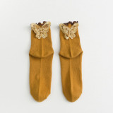 Winter solid color striped three-dimensional butterfly fungus cotton cotton socks cute style female socks