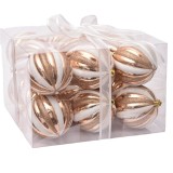 6cm shiny gold pumpink shape ball with red & green glitter painted for Christmas decoration New Year Party