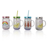 PS Reusable Water Cups Single Wall Tumbler Mug Print Mason jar with lid