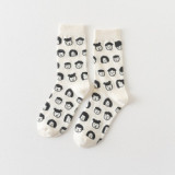 Japanese Couple Black And White Pattern Men And Women Socks Cat Pattern Ins Tube Socks