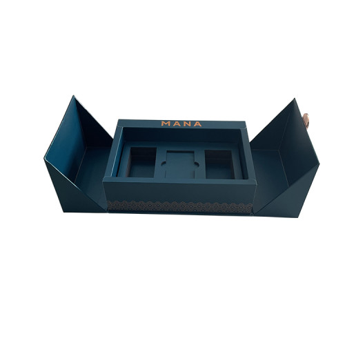 Luxury design special shape design custom metal plate logo personalized  dark green skin care set cosmetic box