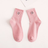 Autumn Women New  Cartoon Embroidered Smiling Face  Lady Cotton Stockings