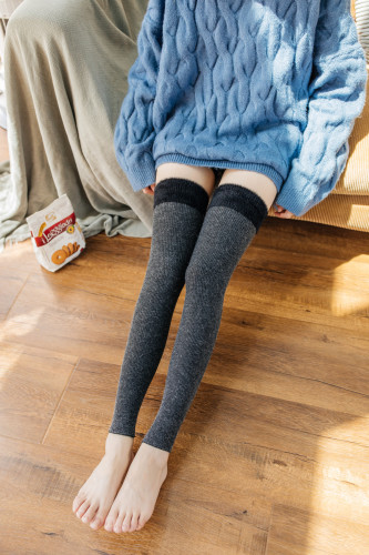 Autumn And Winter Rabbit Wool Blended Socks For Women Over The Knee To Keep Warm Stitching Long Tube Leggings Slouch Socks