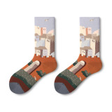 Custom Women Ins Tube Socks Street Version Of The Long Tube Autumn And Winter Creative Oil Painting Art Japanese Male Stockings