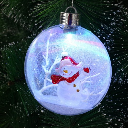 11.5cm Diameter Clear PET hollow Christmas ornament inside with santa and  light