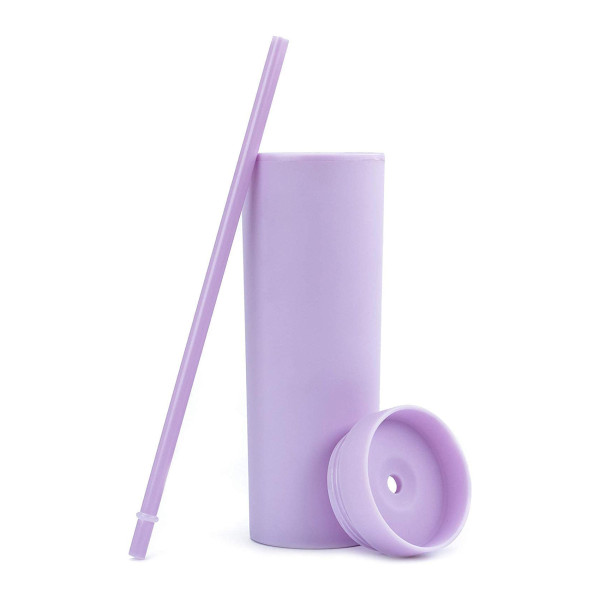 16oz Double Wall Plastic Tumblers Matte Pastel Colored Acrylic Straight Skinny Tumblers with Cleaner/Lids and Straws