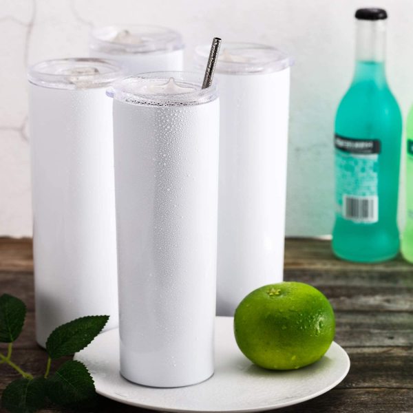 20oz/600ml Portable Double Wall Stainless Steel Vacuum Insulated Skinny Sublimation Straight White Blank Tumbler With Straw