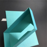 Custom Logo Luxury Blue Cardboard Ribbon Closure Clothing Clothes Paper Foldable Gift Packaging Box for Dress