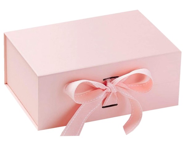 Luxury Premium Pink Gift Box with Changeable Ribbon Closure Matt Laminated Hamper Box- Pale Pink Magnetic Box
