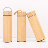 450ML Stainless Steel Inner Drinkware Natural Bamboo Vacuum Travel  Double Wall Leakproof Tea Thermos Flask