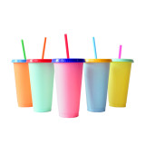 Factory Direct Supply 16Oz 24Oz Reusable Plastic Cold Color Change Coffee Mug Cup Custom Logo