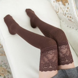 Korean Version New Vertical Stripe Lace Mosaic Sexy Over-The-Knee Women's Cotton Stockings Anti-Hook Stockings