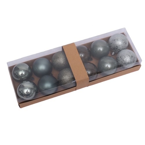 Grey 6cm Christmas ball sets 2shiny+2 painted transparent+2glitter ball+2pearl light effect decoration tree ornament