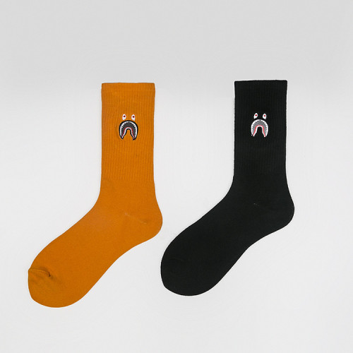Shark Embroidery Pattern Socks Men and Women Stockings Autumn and Winter