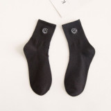 Autumn Women New  Cartoon Embroidered Smiling Face  Lady Cotton Stockings
