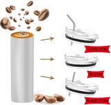 20oz/600ml Portable Double Wall Stainless Steel Vacuum Insulated Skinny Sublimation Straight White Blank Tumbler With Straw