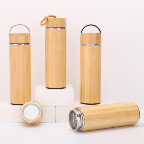 450ML Stainless Steel Inner Drinkware Natural Bamboo Vacuum Travel  Double Wall Leakproof Tea Thermos Flask