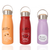 Wide Mouse  Reusable 13oz Double Wall Stainless Steel  Sports Insulate Kid Vacuum Flasks Cola Water Bottle With Bamboo Lid