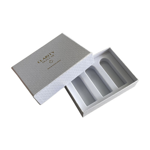 Textured eco-friendly pearl fancy paper simple design gold logo essential oil bottle logo 15ml paper box