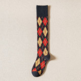 New Autumn And Winter Women's Tube Socks Retro Striped Diamond  Japanese College Style Knee-Length Socks