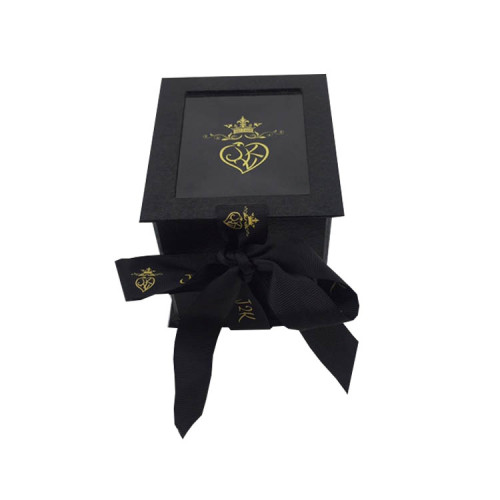 Custom Packaging Fancy Paper Romantic Black ribbon closure Folding Candle Box Packaging Luxury with PVC Window