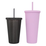 Popular Double Wall Pink Durian Sports Matte Studded Reusable Tumbler Cups Water Bottle Plastic with Straw