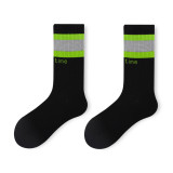 Reflective Socks Men And Women Ins Starry Two Bars Fluorescent Socks Brand Tube Custom Socks Black Skateboard Street Stockings