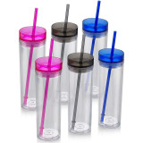 Acrylic Straight Cup Water Bottle Tall Skinny Tumbler 16oz Double Wall Water Mug Cups with Lid and Straw