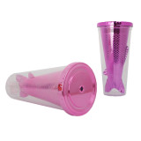 Mini 10oz BPA free mermaid double wall insulated fish shape gillter pastic bottle tumbler with lid