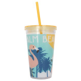 Hot Selling Product Matte Black Mug Cold 16oz Double Wall Plastic Tumblers With Straw Cup